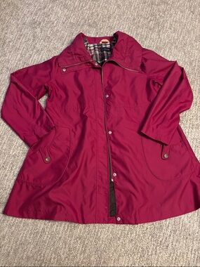 Land’s End Women’s Raspberry Trench Coat with Plaid Lining